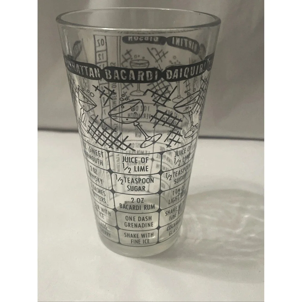 Vintage Federal Glass Barware Bartender Cocktail Mixed Drink Recipe Shaker Glass
